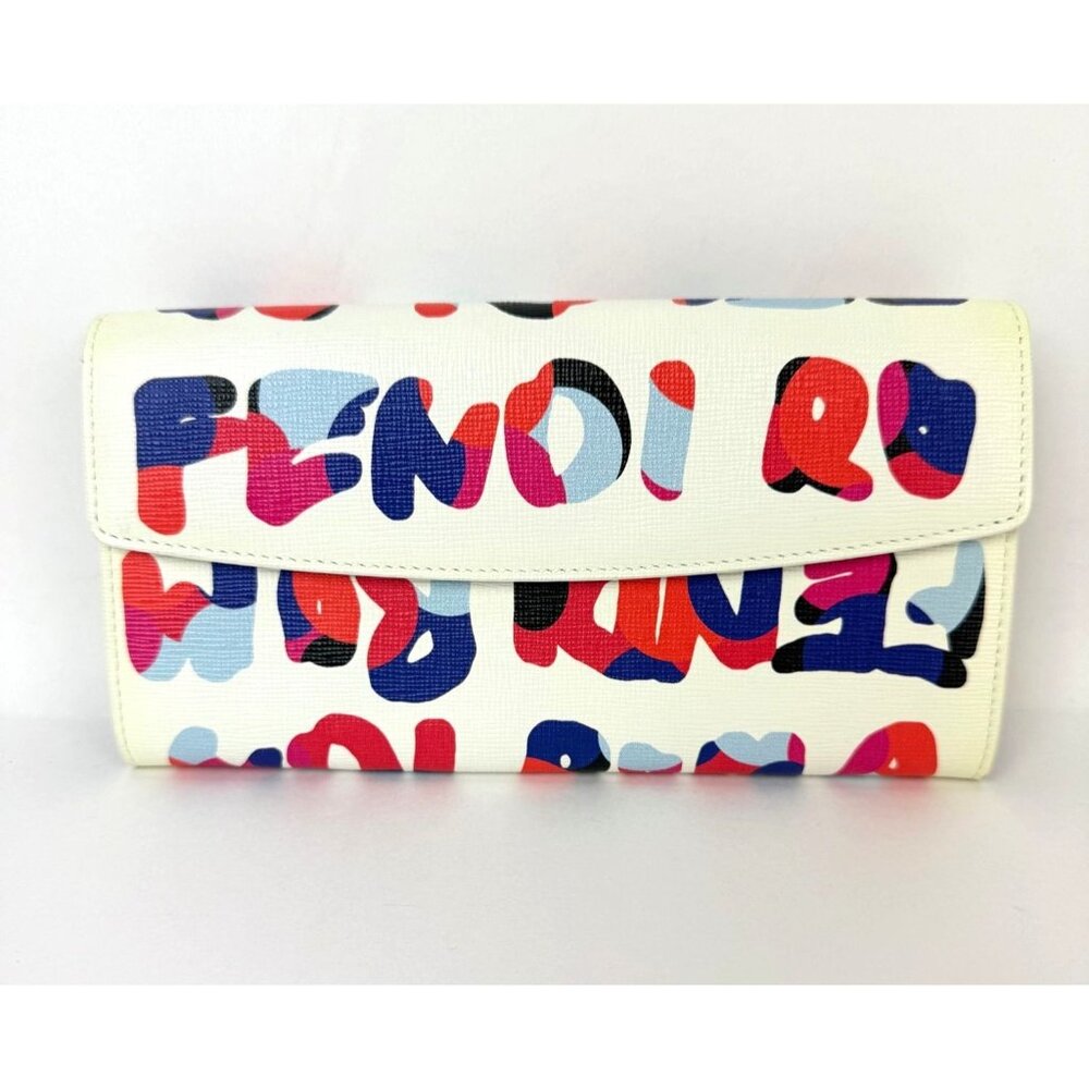 Fendi White Multicolor Vitello Elite Fendi Roma Graffiti Wallet